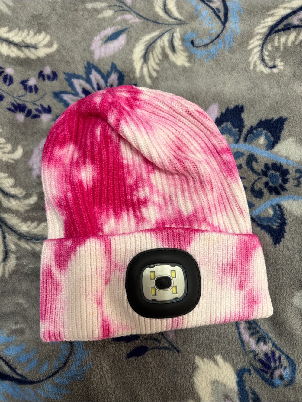 Pink Tie-Dye Beanie with Front LED Light